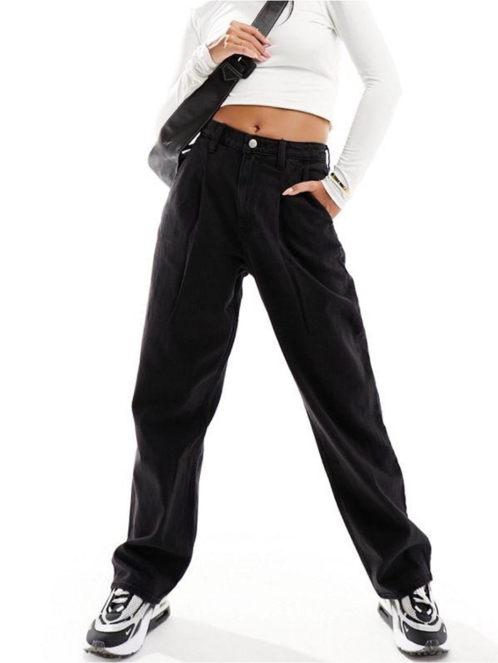 Abercrombie & Fitch Pleated Curve Love Black High Rise Wide Leg Jeans Size 27/4